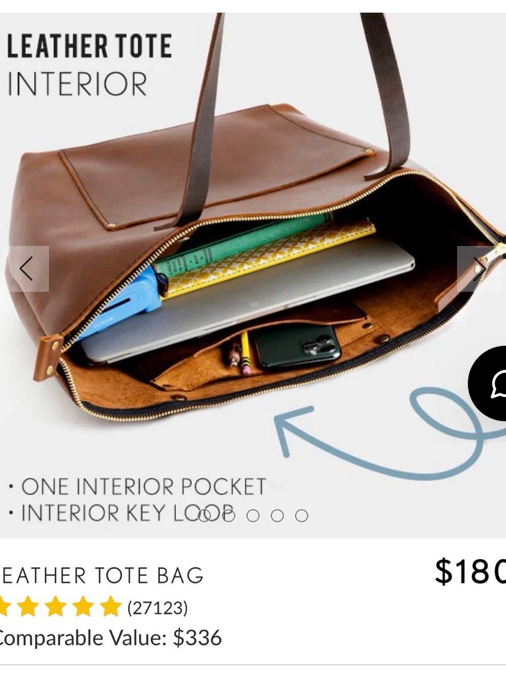Portland Leather Goods- “Almost Perfect” Large Leather Tote Bag in Cognac - Picture 3 of 7